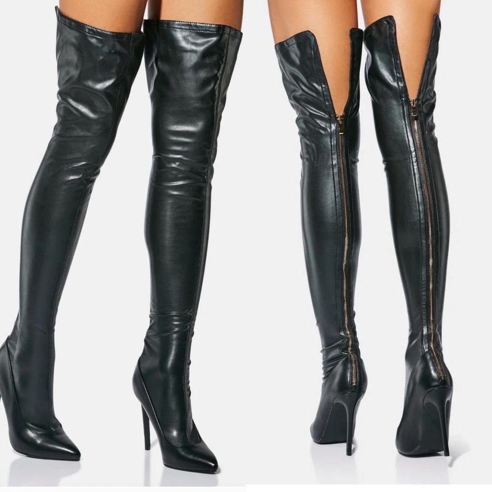 Azalea Wang Vegan Leather Thigh High Stiletto Boots 8​